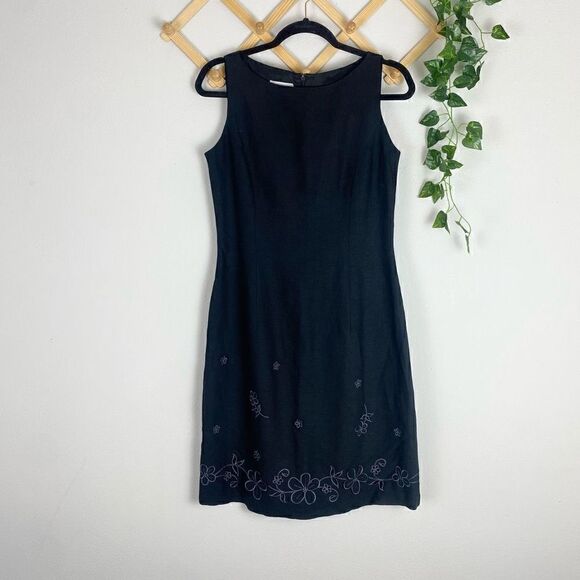 VINTAGE YL Shift Embroidered Dress Black Size 6 GUC T629 - Picture 1 of 6